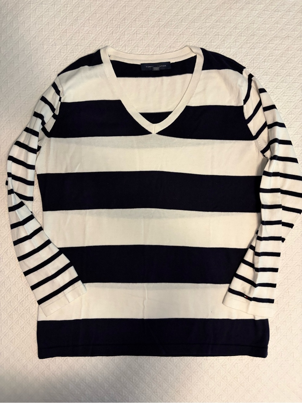 Tommy Hilfiger V-Neck Sweater - Navy & White stripe